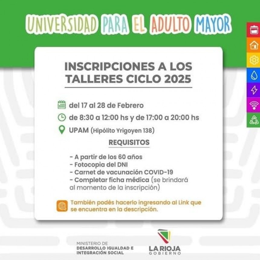 ATENCIÓN: EL LUNES SE ABREN LAS INSCRIPCIONES PARA LA UNIVERSIDAD DEL ADULTO MAYOR