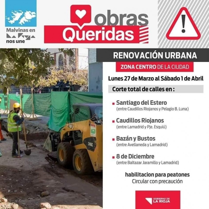 CONTINÚAN LOS CORTES DE CALLES EN EL CENTRO POR OBRAS DE RENOVACIÓN URBANA