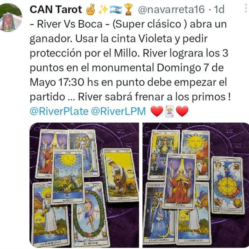 EL TAROTISTA DE RIVER AFIRMÓ QUE EL MILLONARIO VENCERÁ A BOCA EN EL SUPERCLÁSICO