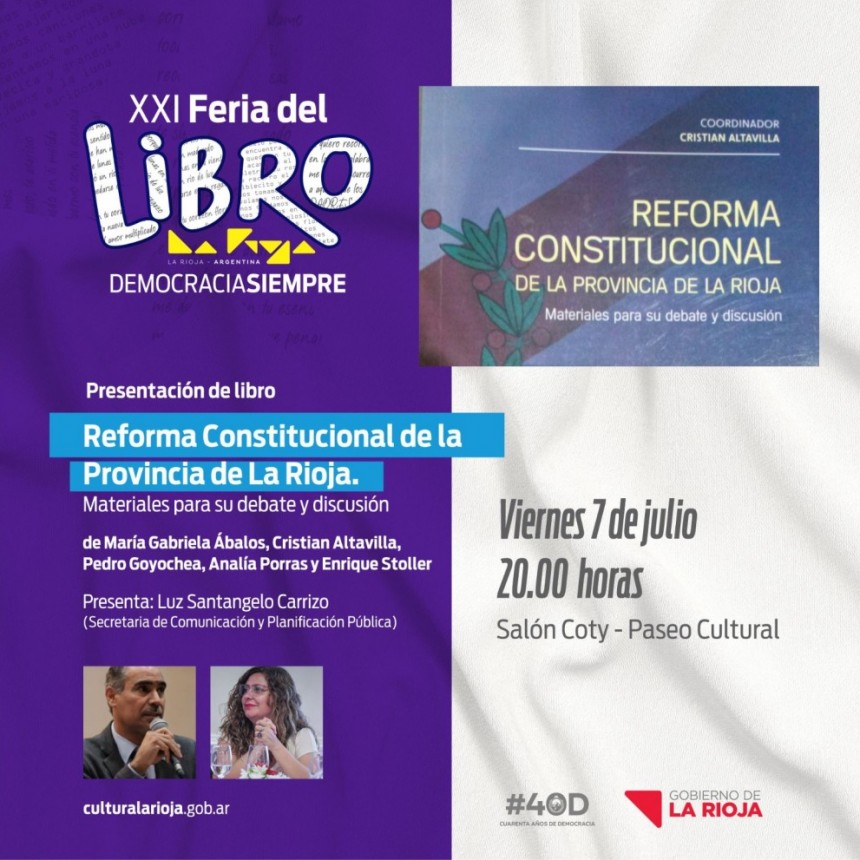 SE PRESENTA ESTE VIERNES EL LIBRO SOBRE LA REFORMA CONSTITUCIONAL DE LA RIOJA
