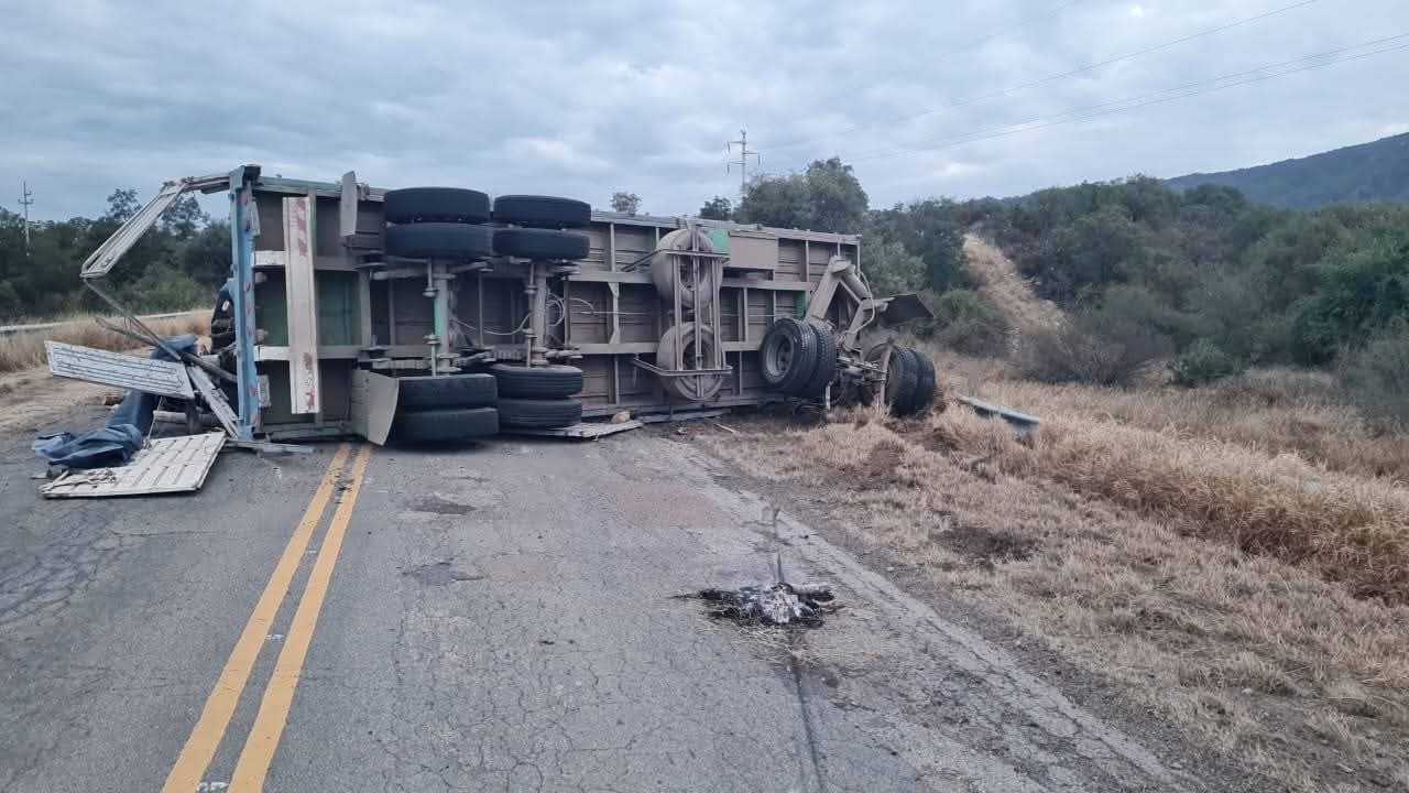VOLCO UN ACOPLADO CARGADO DE LEÑA EN RUTA 79