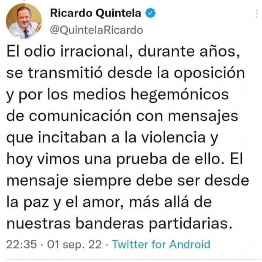 RICARDO QUINTELA SE PRONUNCIÓ SOBRE EL INCIDENTE CON CRISTINA